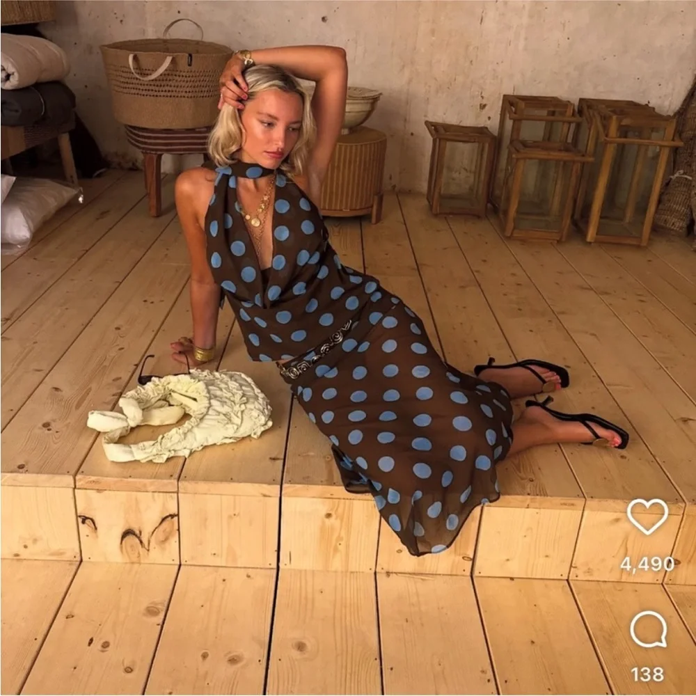 Zara Brown Skirt Set with Light Blue Polka Dots